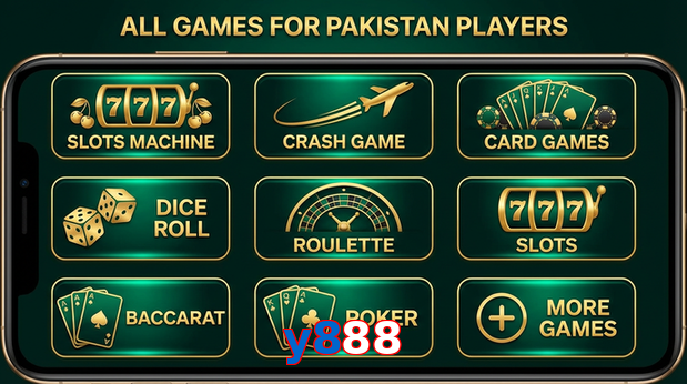 Main screen of Y888 games page for PK players